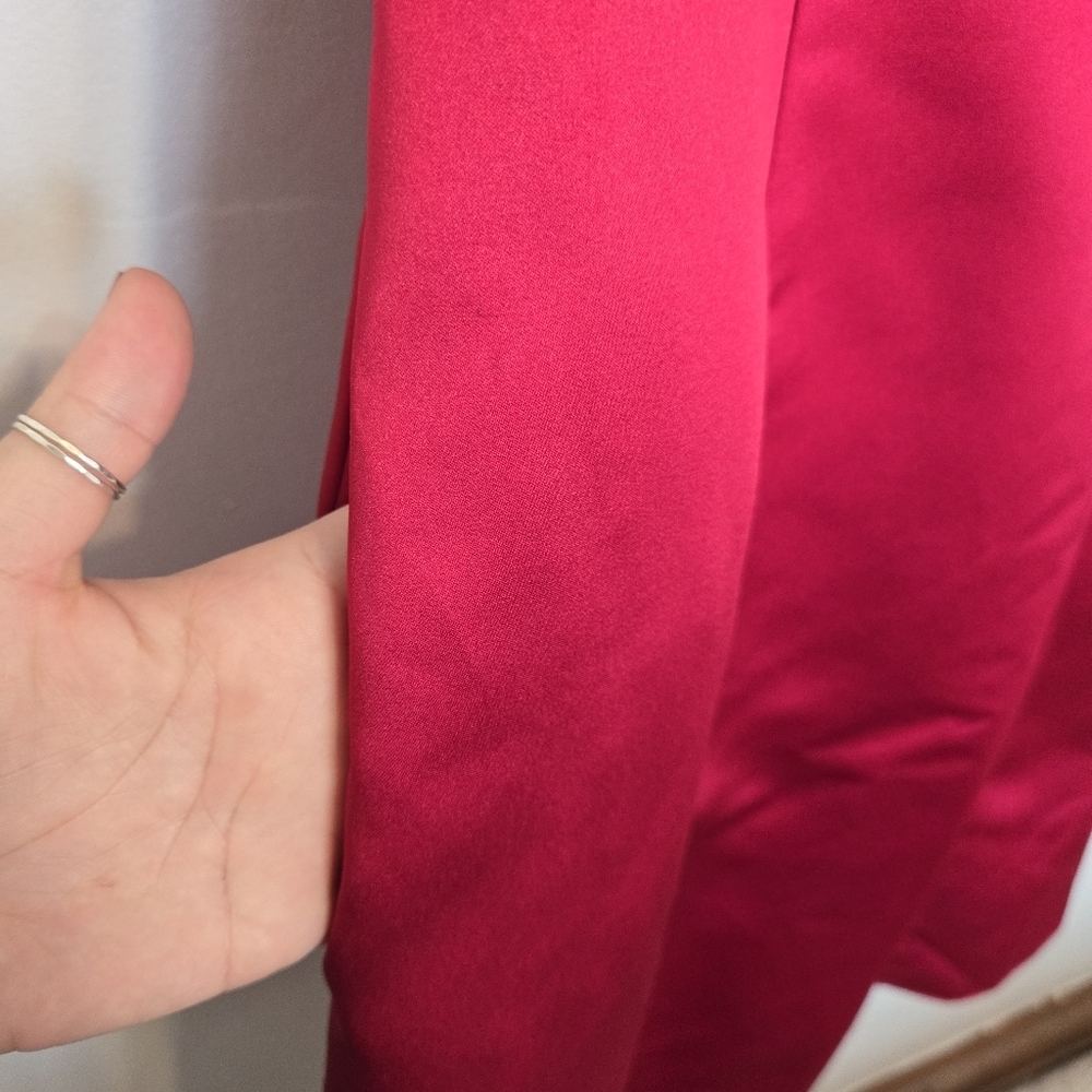 Davids Bridal Red Satin A-Line Dress w/ POCKETS - Picture 3 of 7